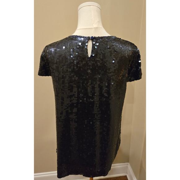 Theory 100% Silk Sequin Cap Sleeve Top Blue Keyhole Closure Large - Picture 5 of 10